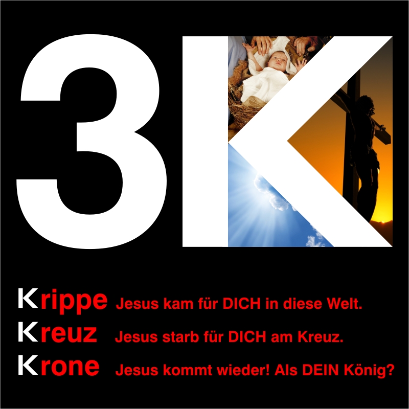 Schaukastenplakat - 3K Krippe, Kreuz, Krone